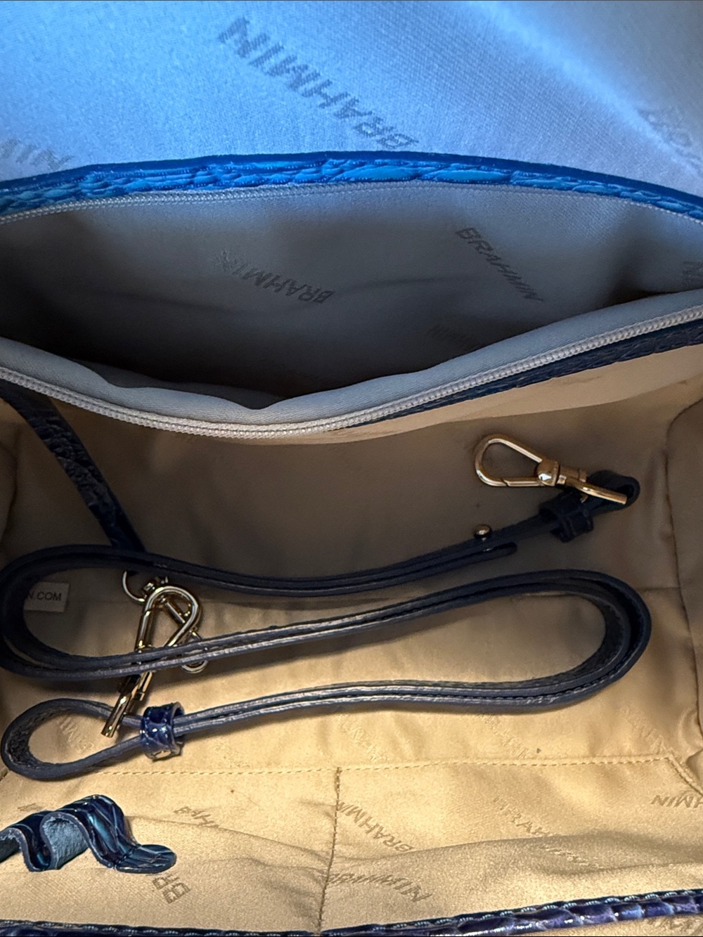 Brahmin Blue Ombre Croc-Embossed Dome Satchel - Picture 4 of 9